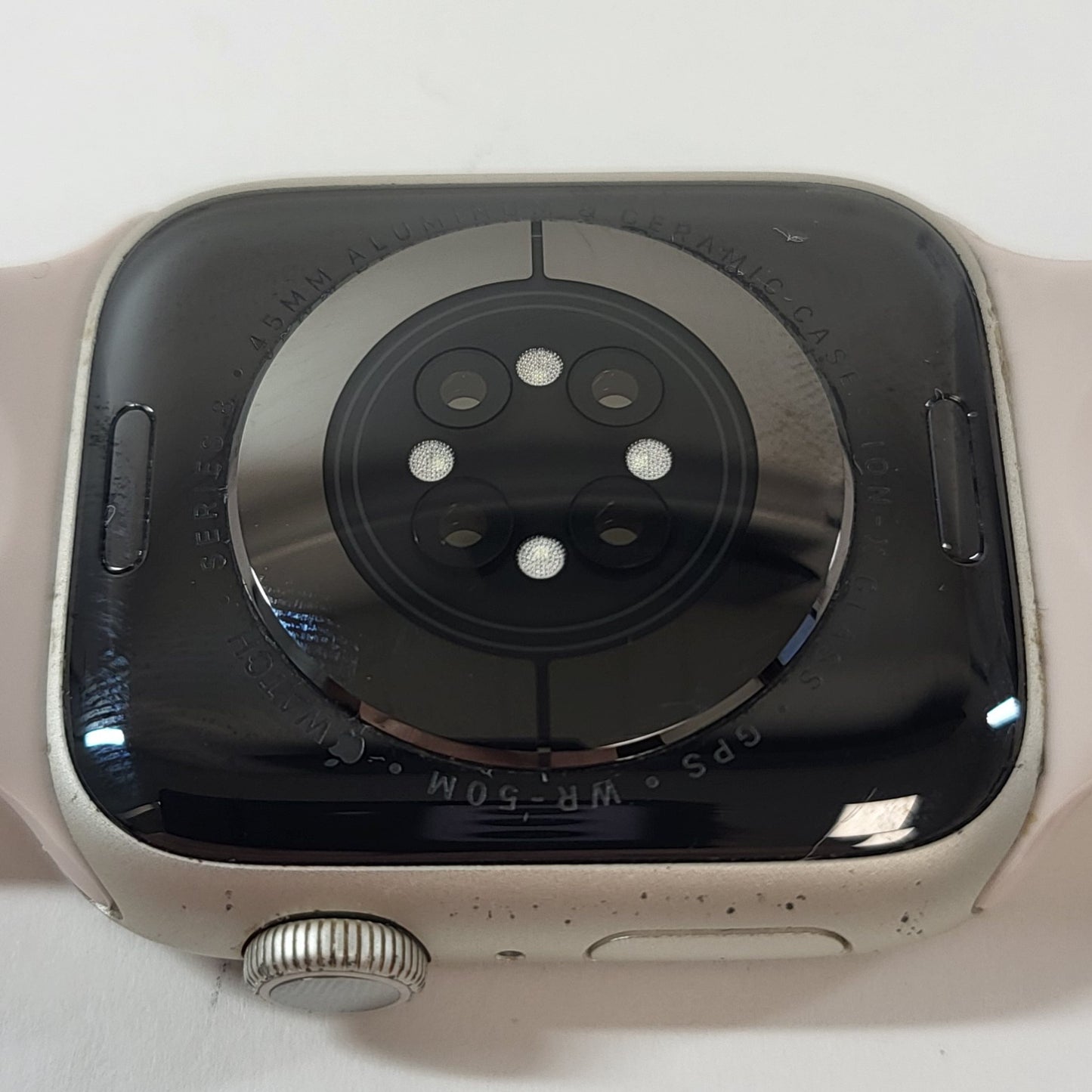 GPS Only Apple Watch Series 8 45MM Starlight Ceramic Starlight Sport Band A2771