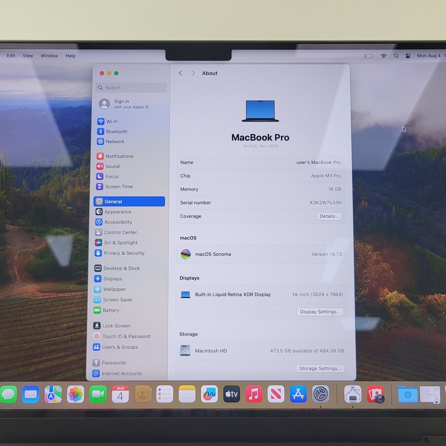 2023 Apple MacBook Pro 14" M3 Pro 14C GPU 4.0GHz 18GB RAM 512GB SSD A2992