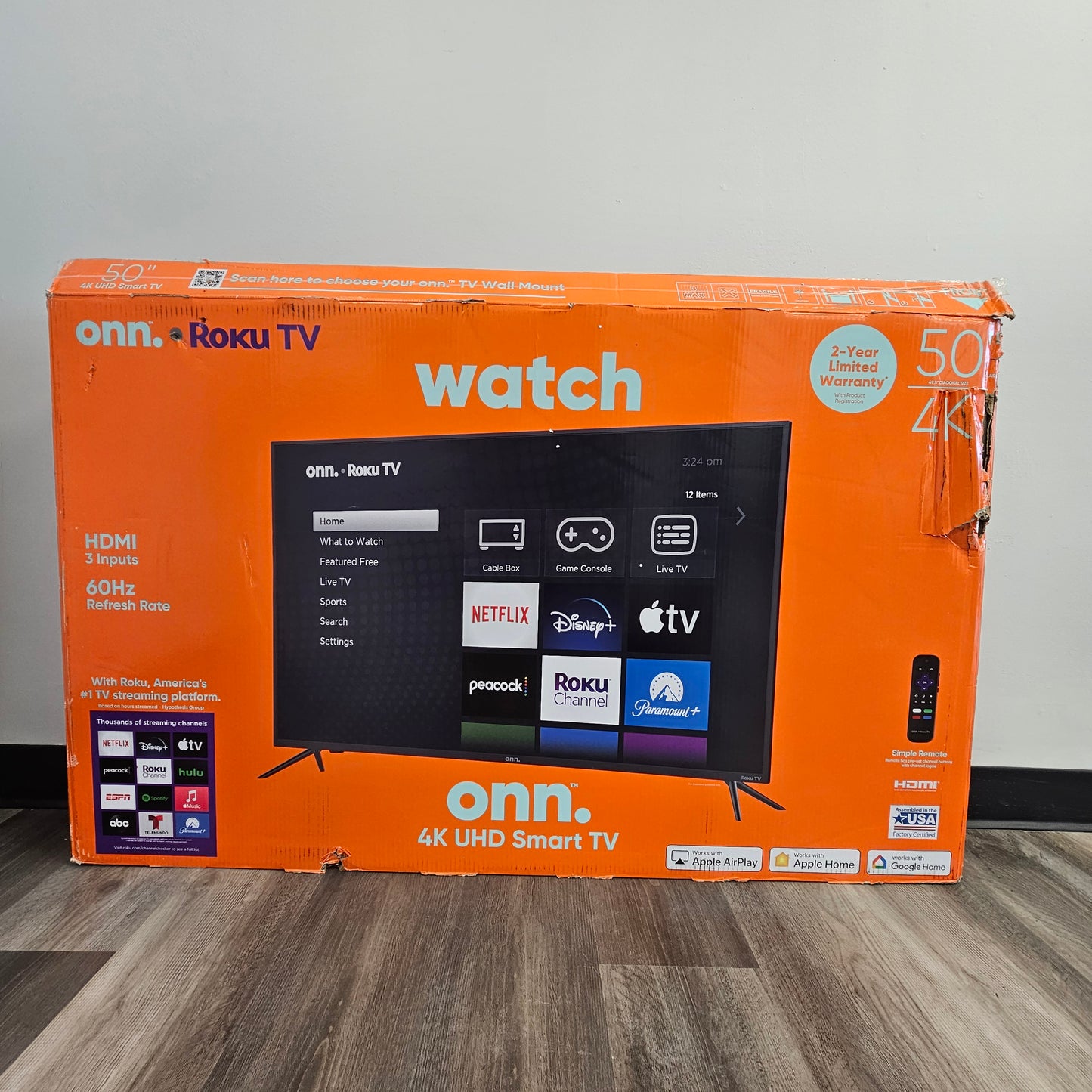 onn. 50" 100012585 Class 4K UHD 3840 x 2160 Smart Roku TV (2021)