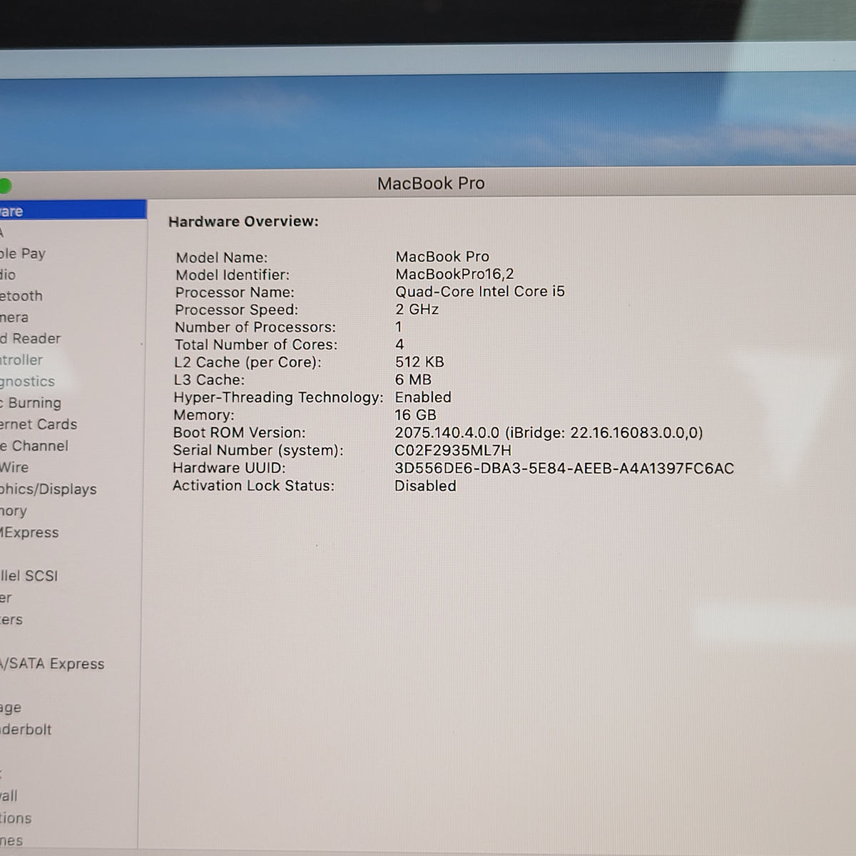 2020 Apple MacBook Pro 13.3" i5 2.0GHz 16GB RAM 512GB SSD Space Gray A2251