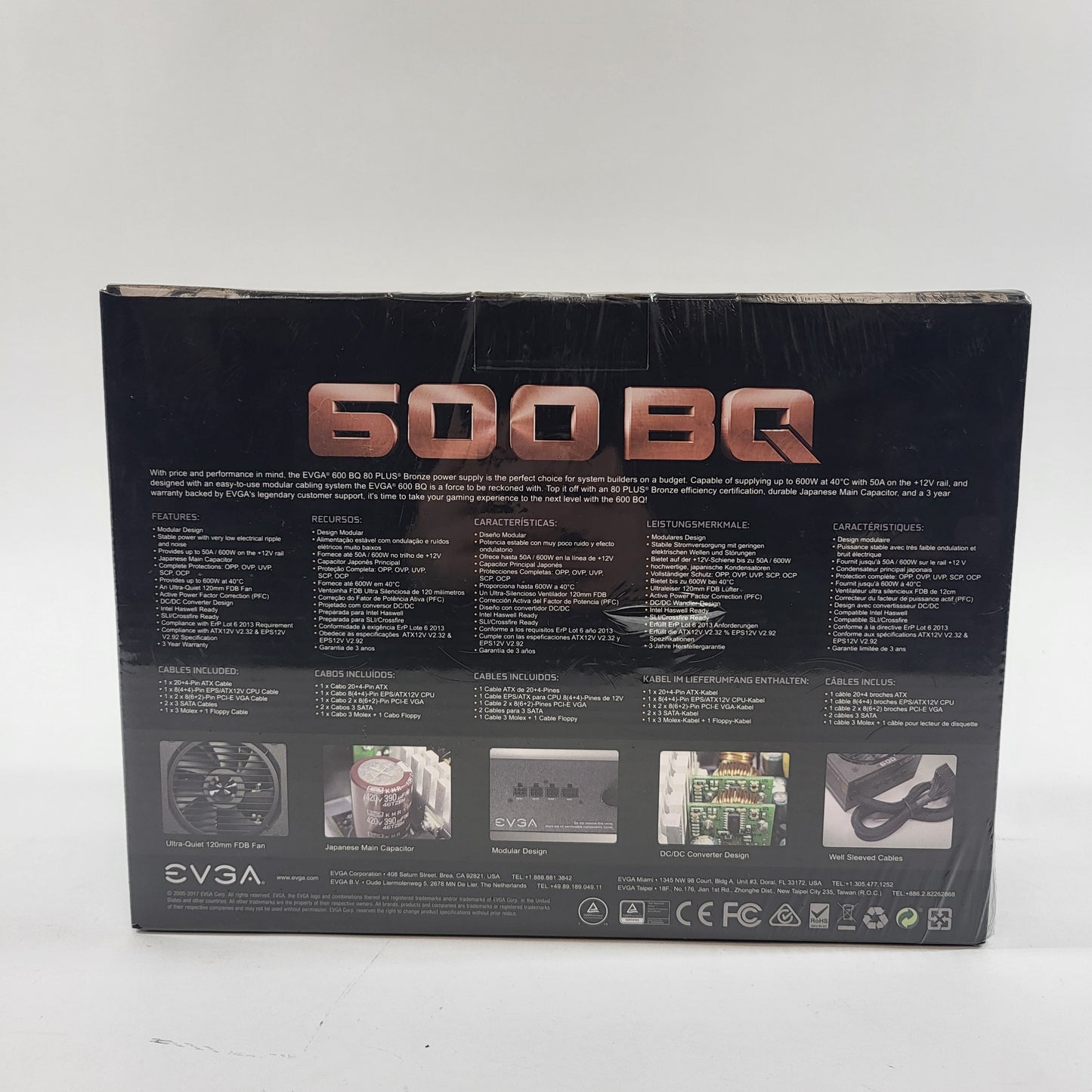 New EVGA 600 BQ 110-BQ-0600-K1 80 Plus Bronze 600W Semi Modular Power Supply