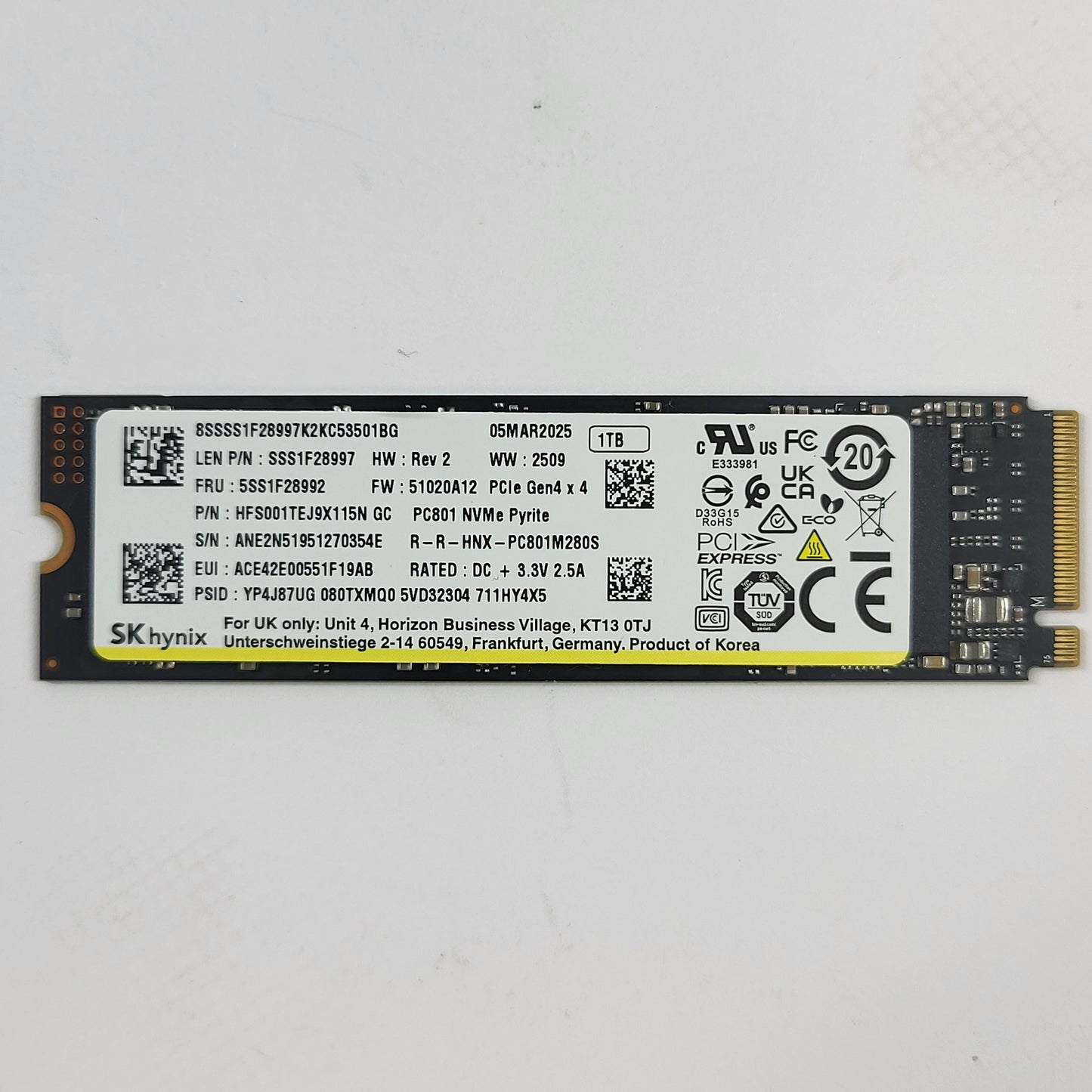 SK Hynix 2280mm ST900MP0026 1TB M.2 NVMe Gen 4.0 x 4 SSD HFS001TEJ9X115NGC