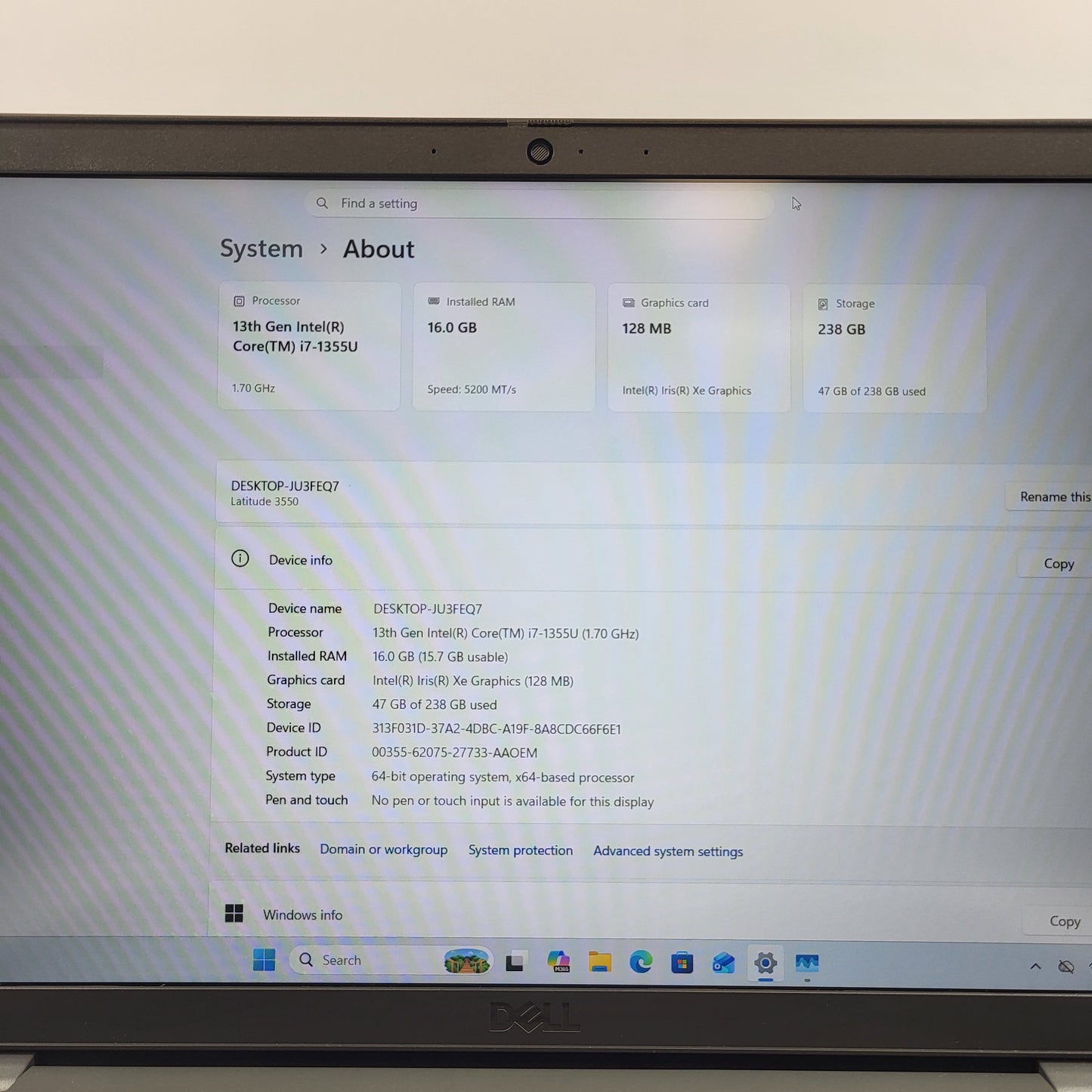 Dell Latitude 3550 15.3 i7-1355U 1.7GHz 16GB RAM 256GB SSD