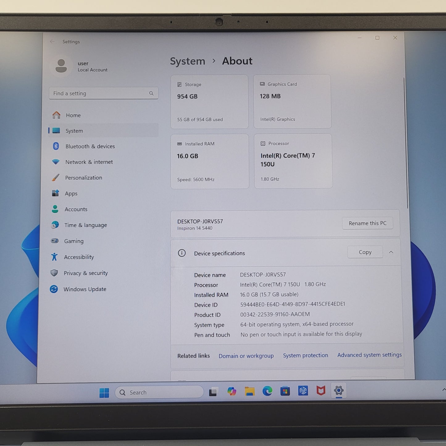 Dell Inspiron 14 5440 P185G 14" intel core 7 150u 1.8GHz 16GB RAM 1TB SSD