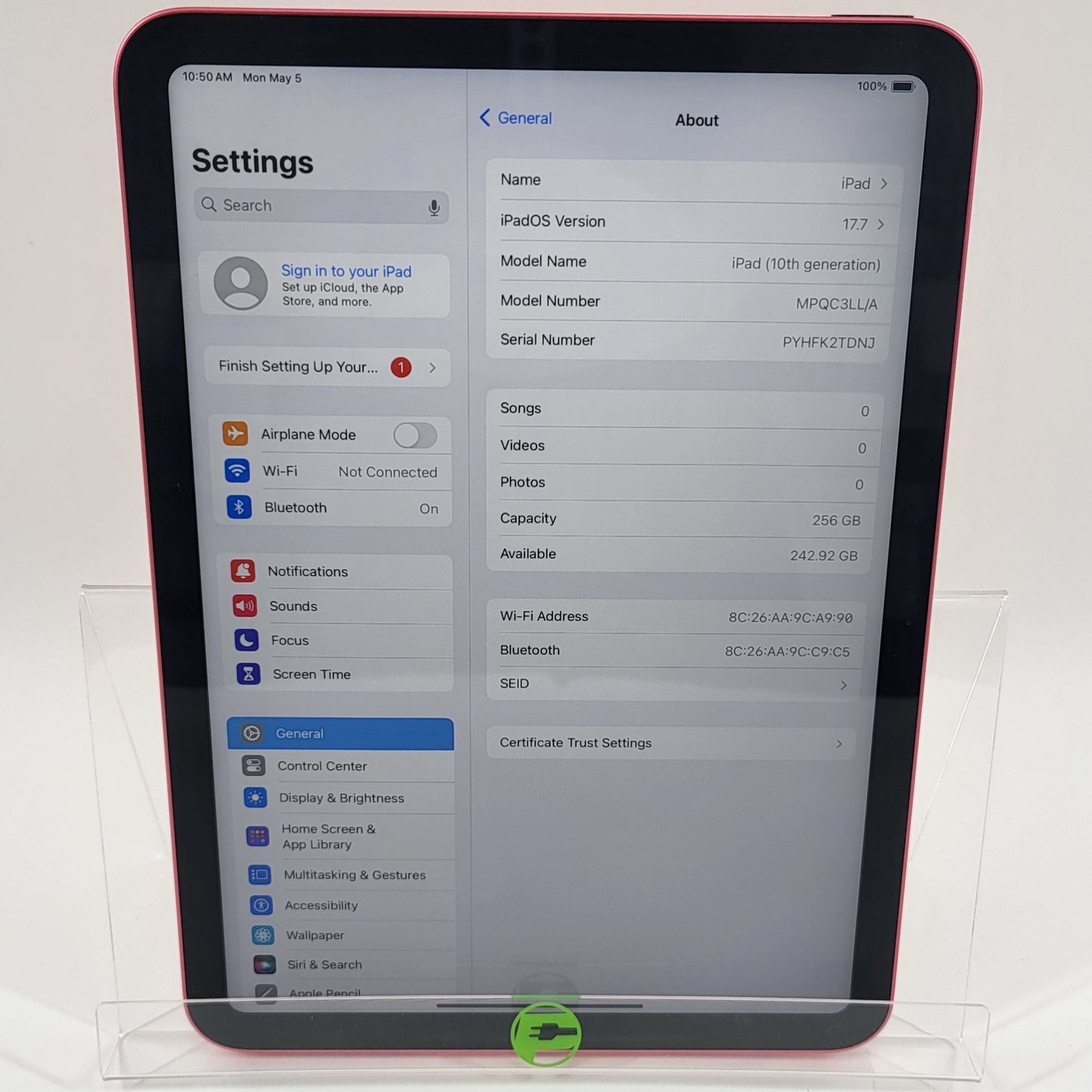 WiFi Only Apple iPad 10th Gen 256GB 17.7 Pink MPQC3LL/A