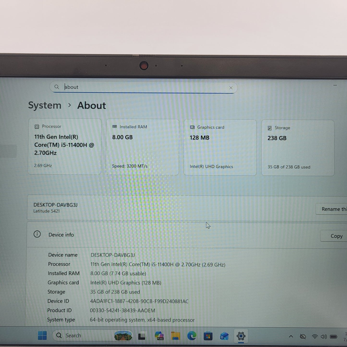 ย Dell Latitude 5421 i5-11400H 2.7GHz 8GB RAM 256GB SSD