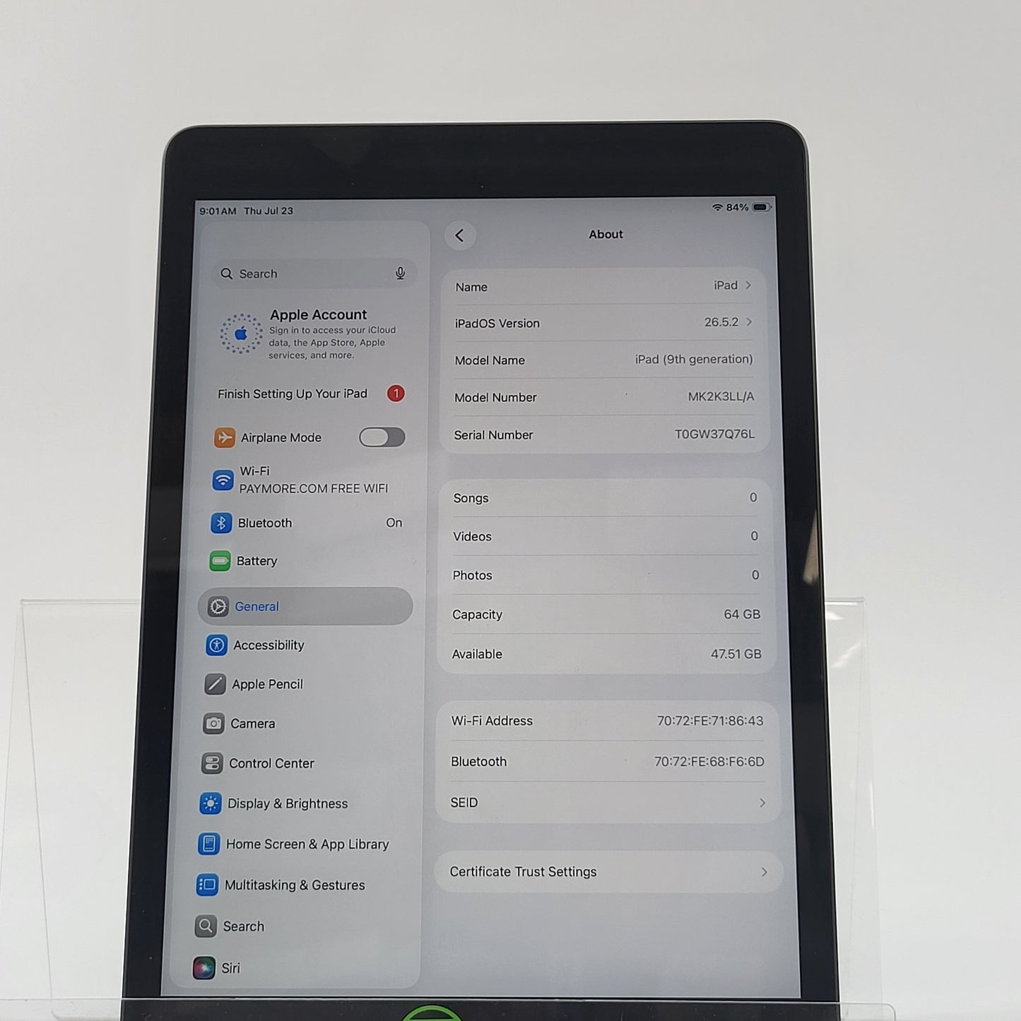WiFi Only Apple iPad 9th Gen 64GB Space Gray MK2K3LL/A