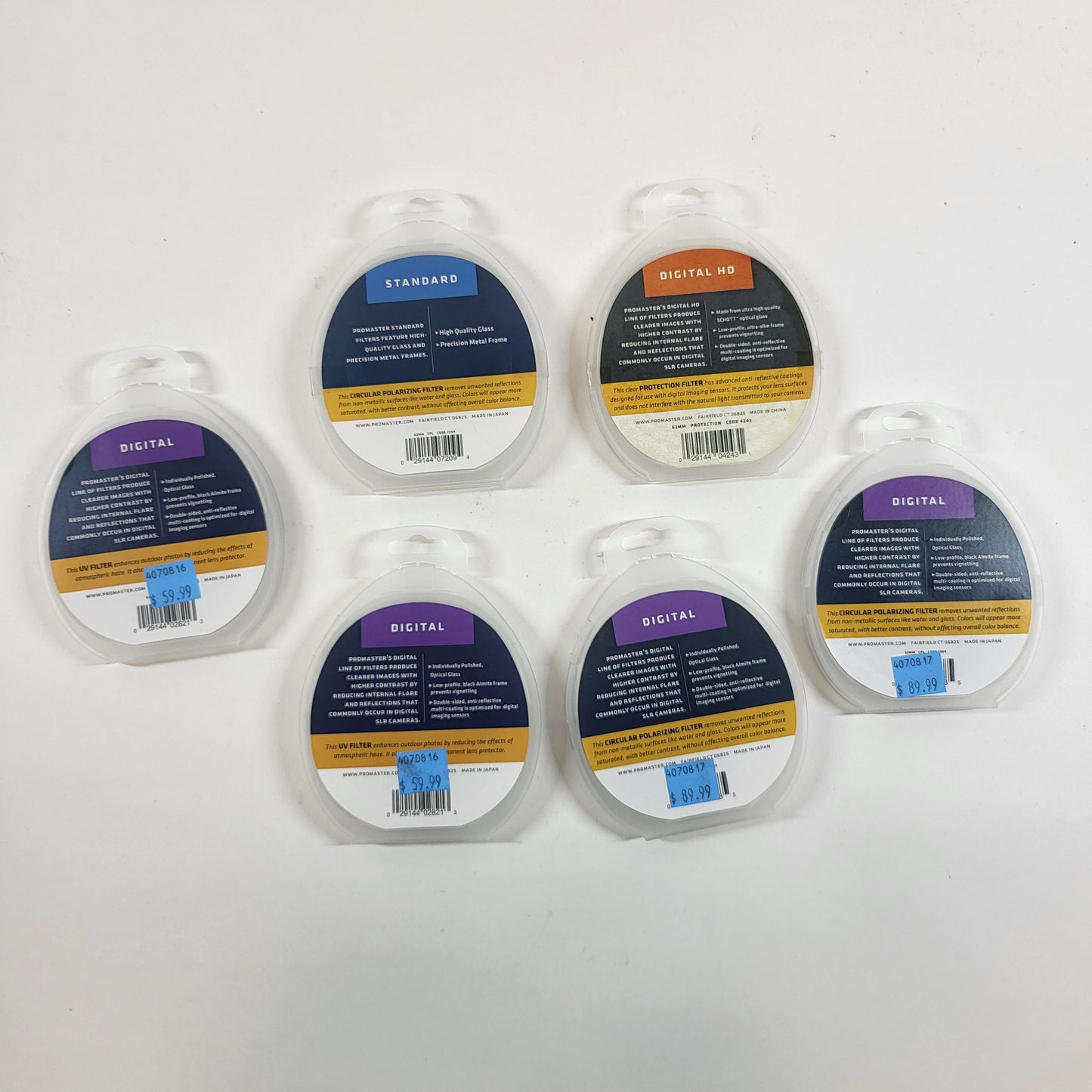 Lot of 6 ProMaster 62mm Camera Filters