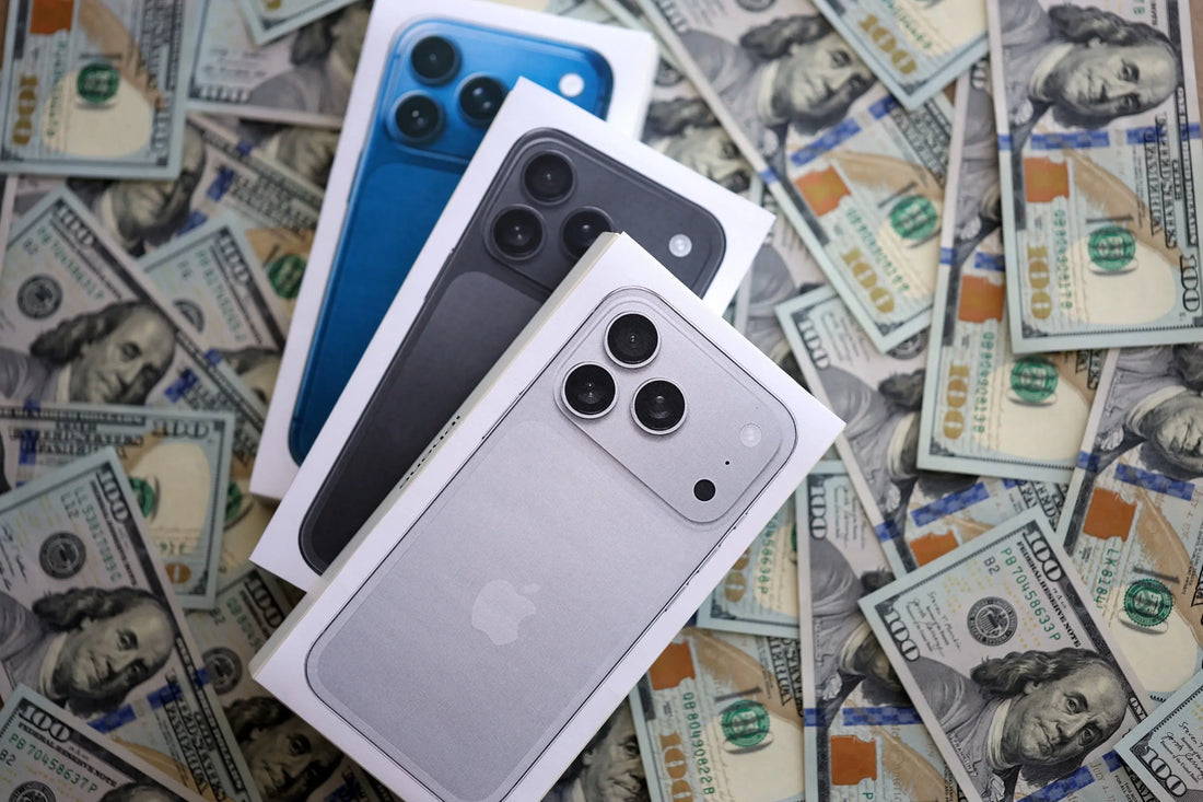 Assorted iPhone 11 and newer devices displayed during resale evaluation