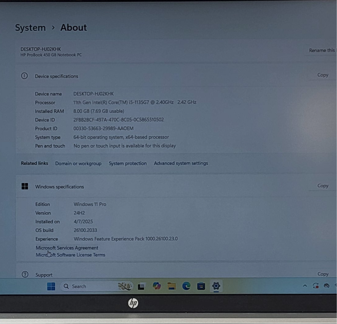 HP ProBook 450 G8 HSN-Q27C-5 16" i5-1135G7 2.4GHz 8GB RAM 256GB SSD