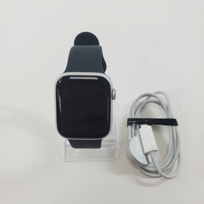 GPS Only Apple Watch Series 9 45MM Silver Aluminum Black Sport Band A2980