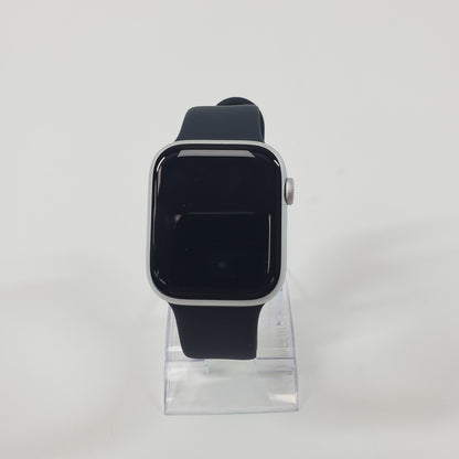 GPS Only Apple Watch Series 9 45MM Silver Aluminum Black Sport Band A2980