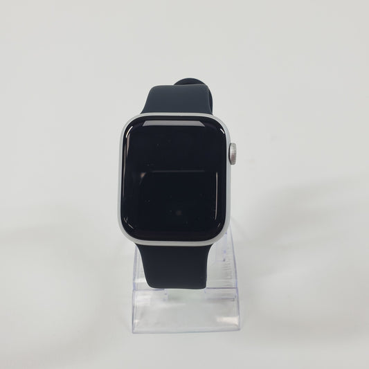 GPS Only Apple Watch Series 9 45MM Silver Aluminum Black Sport Band A2980