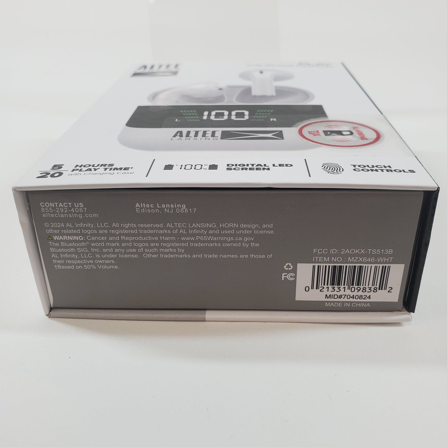 New Altec Lansing Play Truly Wireless Earphones White MZX646-WHT