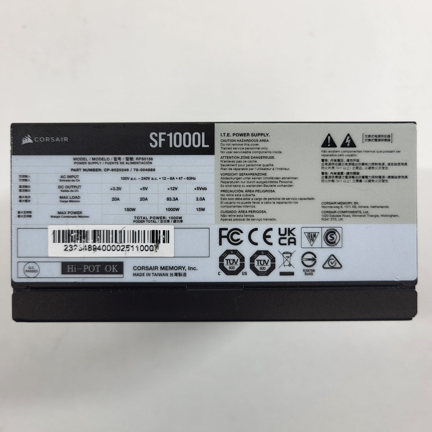 Corsair SF1000L RPS0156 80 Plus Gold 1000W Fully Modular Switching Power Supply