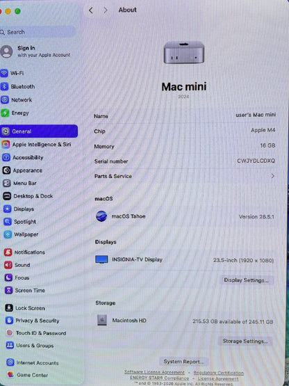 2024 Apple Mac Mini M4 10 Core 4.5GHz 16GB RAM 256GB SSD MU9D3LL/A