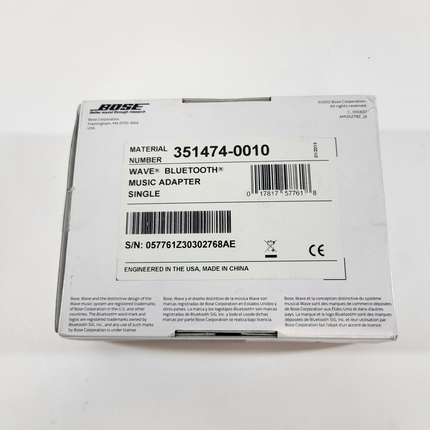 Bose Wave Bluetooth  Music Adapter 351474 READ