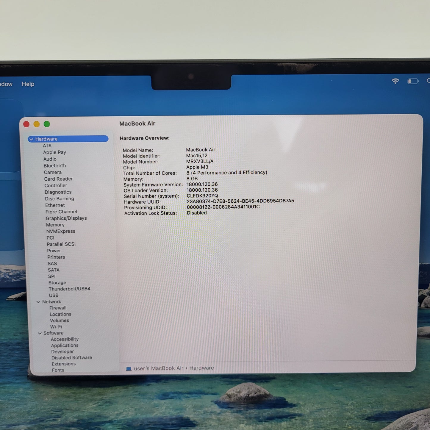 2024 Apple MacBook Air 13.6" M3 8C GPU 4.0GHz 8GB RAM 256GB SSD A3113 READ