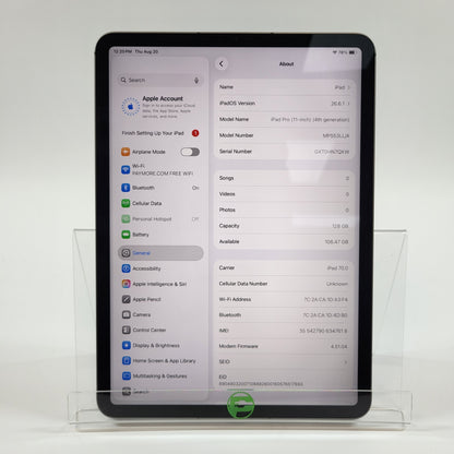 Factory Unlocked Apple iPad Pro 11" 4th Gen 128GB Space Gray MP553LL/A