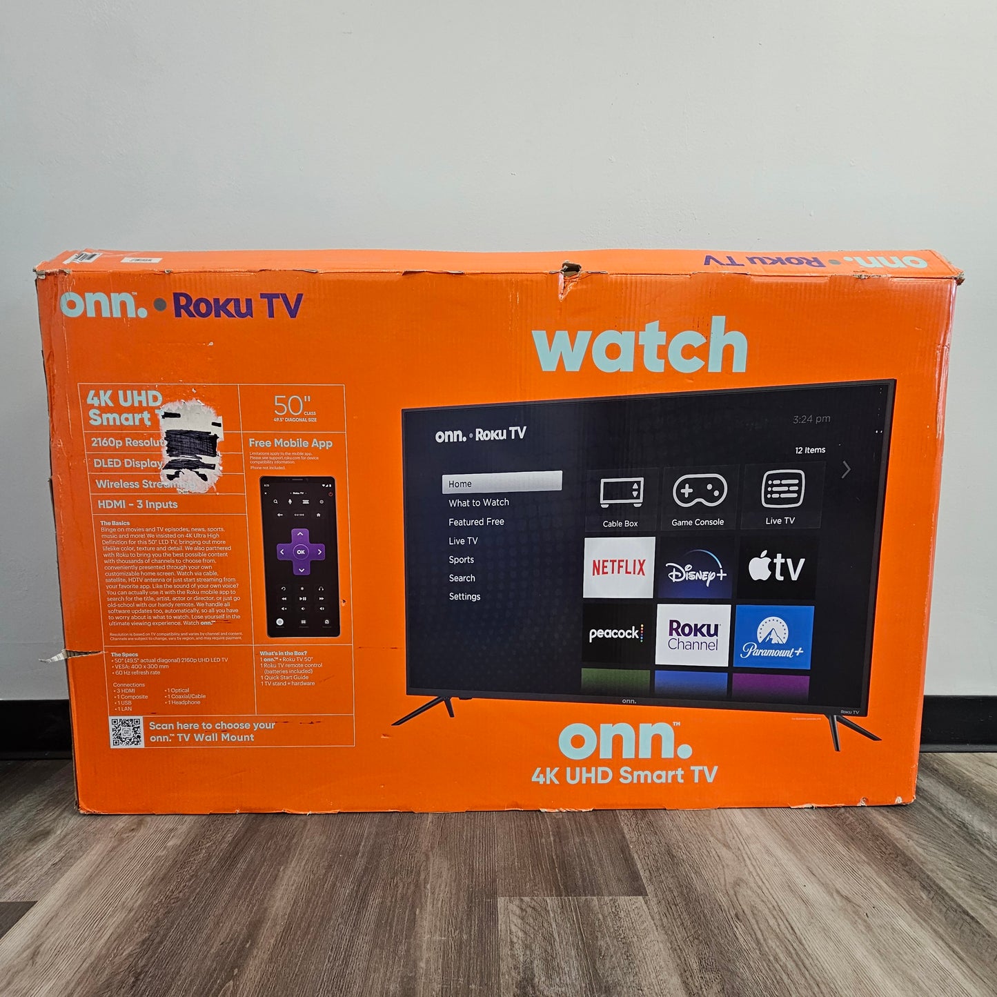 onn. 50" 100012585 Class 4K UHD 3840 x 2160 Smart Roku TV (2021)