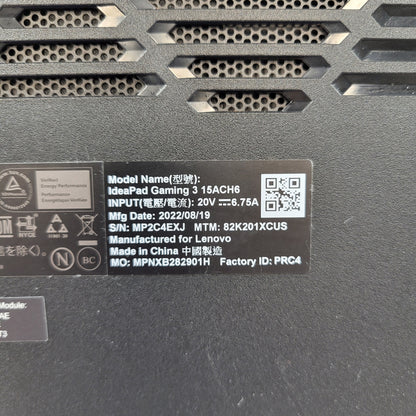 Lenovo IdeaPad Gaming 3 82K201XCUS 15.6" Ryzen 5 5600H 3.3GHz 16GB RAM GeForce RTX 3050Ti
