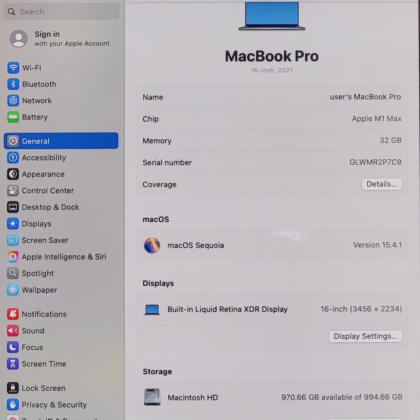 2021 Apple MacBook Pro 16" M1 Max 32C GPU 3.2GHz 32GB RAM 1TB SSD MK1A3LL/A
