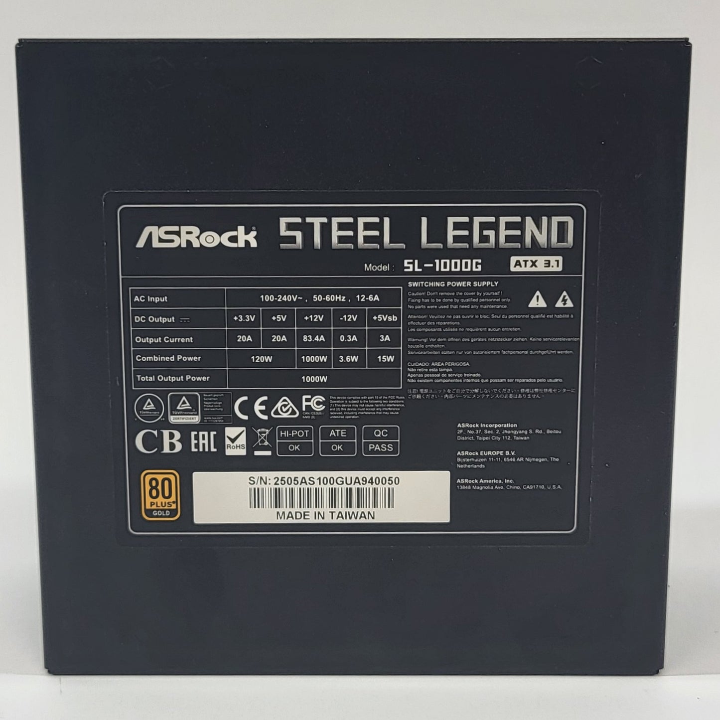 Asrock Steel Legend SL-1000G 80Plus Gold 1000W Fully Mod Switching Power Supply