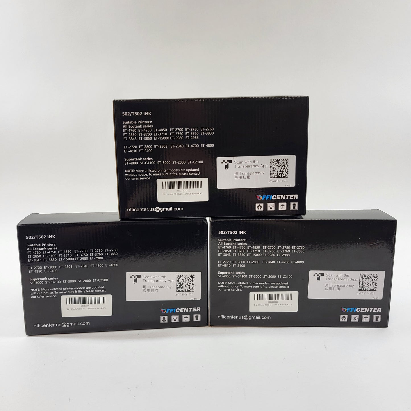 Lot of 3 Officenter T502 Black/Tri-color  Refill Ink Bottles