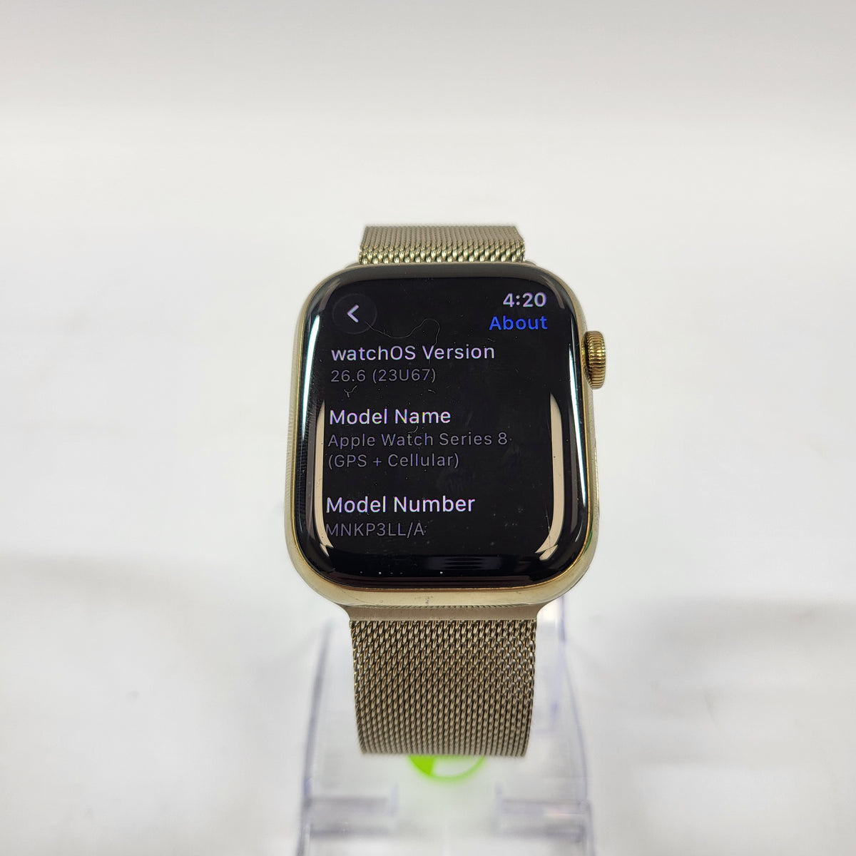 GPS Only Apple Watch Series 8 Gold Radiant Gold Milanese Loop MNKP3LL/A