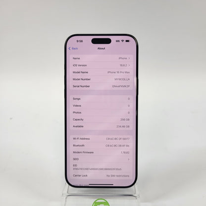 Factory Unlocked Apple iPhone 16 Pro Max 256GB Black Titanium MYW33LL/A