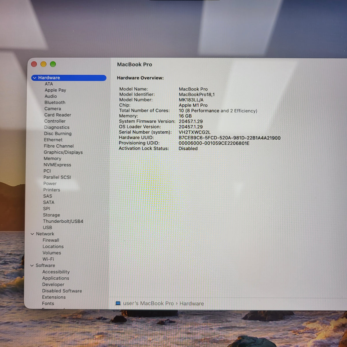 2021 Apple MacBook Pro 16" M1 Pro 16C GPU 3.2GHz 16GB RAM 512GB SSD MK183LL/A