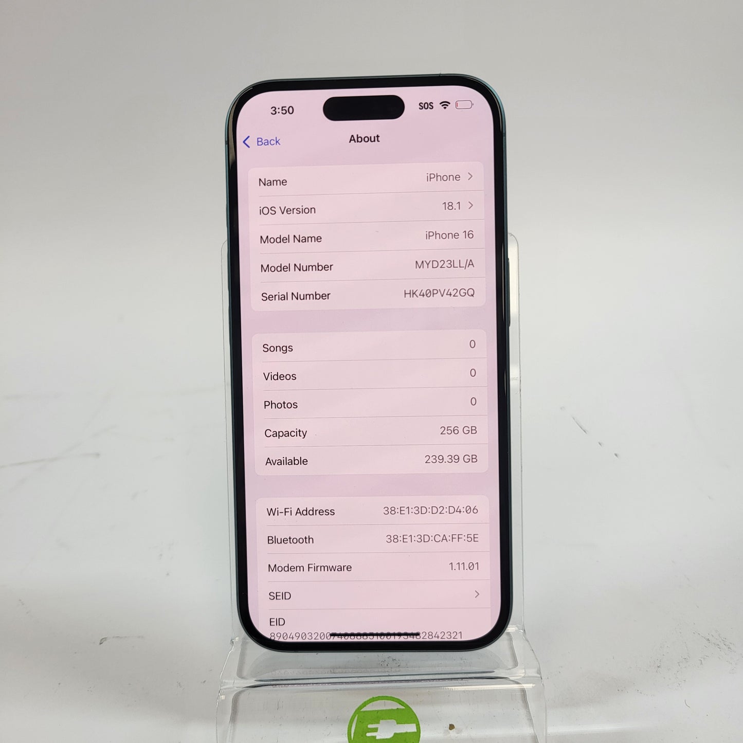 Factory Unlocked Apple iPhone 16 256GB Teal MYD23LL/A