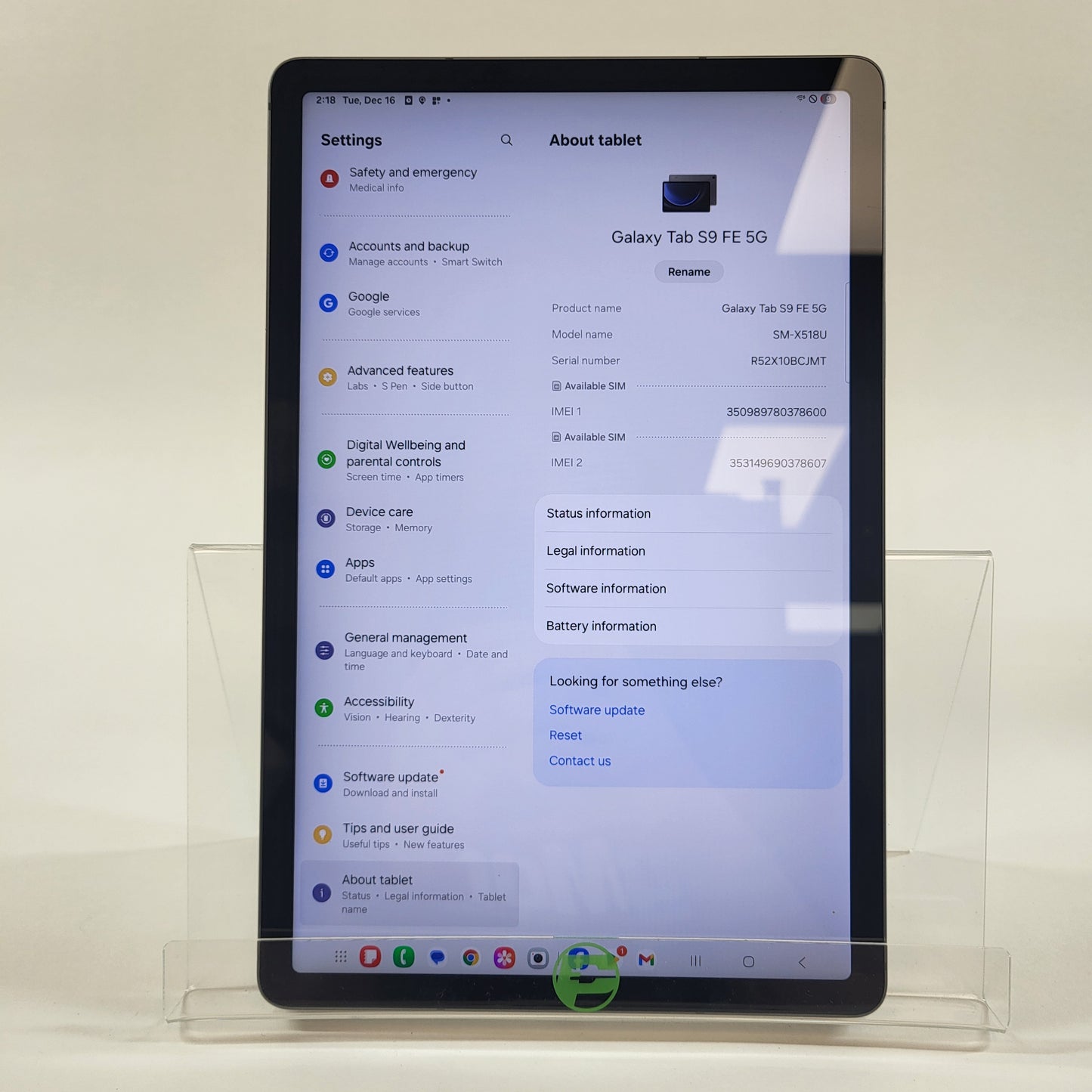 AT&T Samsung Galaxy Tab S9 FE 10.9" 128GB Gray SM-X518U