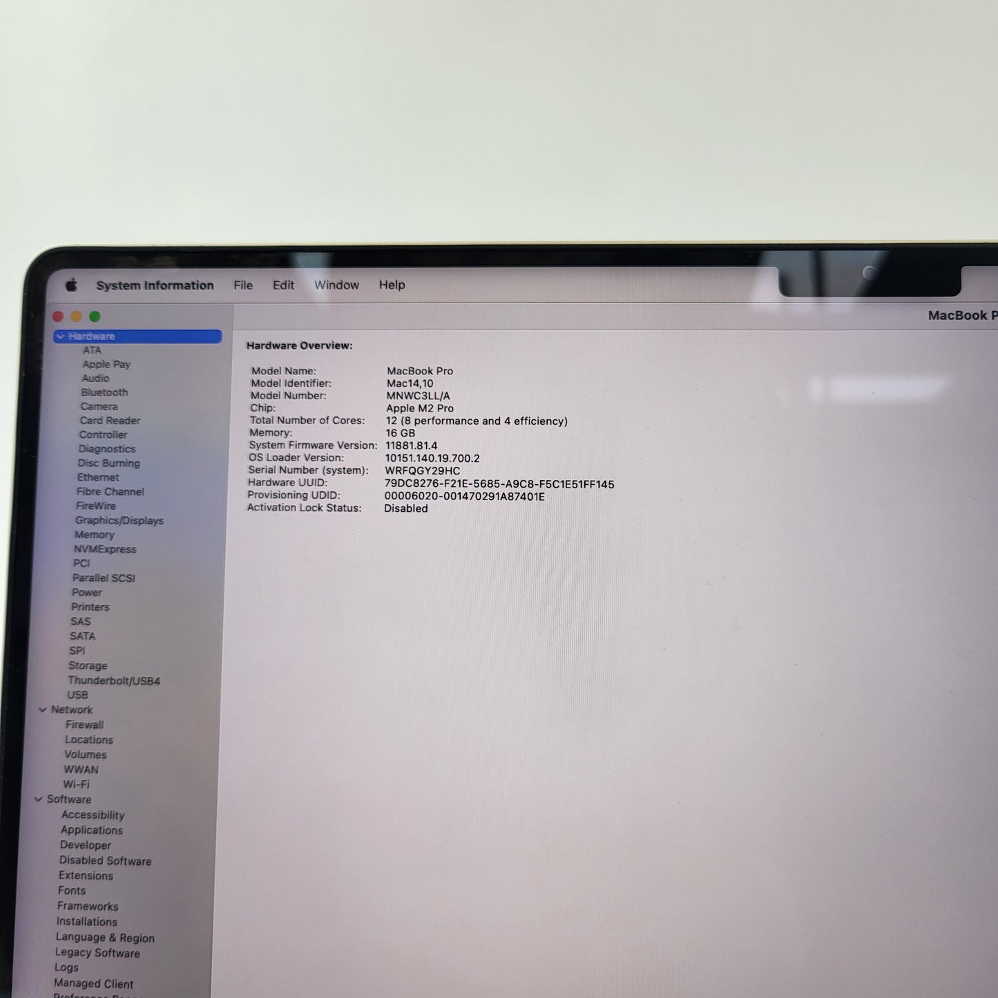 2023 Apple MacBook Pro 16" M2 Pro 19C GPU 3.5GHz 16GB RAM 512GB SSD MNWC3LL/A