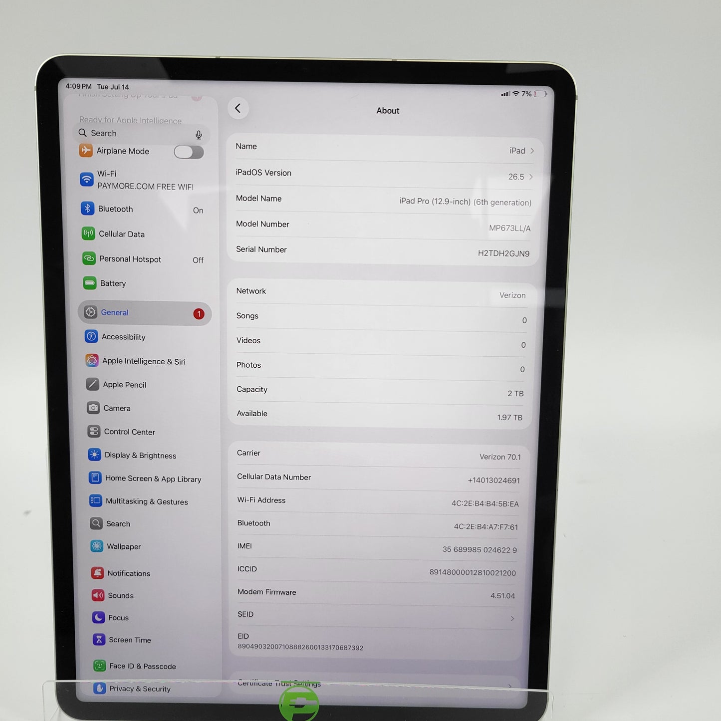 WiFi Only Apple iPad Pro 12.9" 6th Gen 2TB Silver MP673LL/A