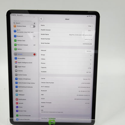 WiFi Only Apple iPad Pro 12.9" 6th Gen 2TB Silver MP673LL/A