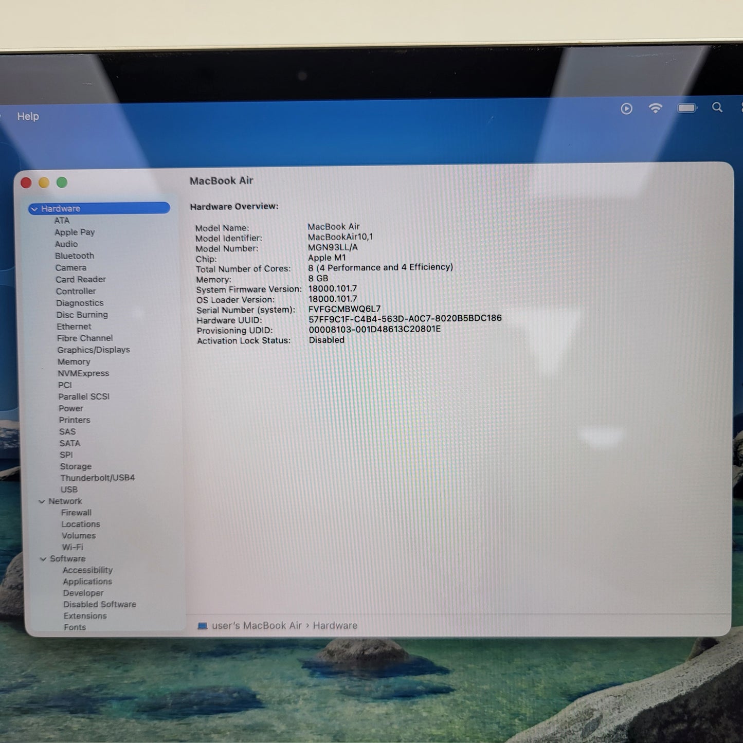 2020 Apple MacBook Air 13.3" M1 8C GPU 3.2GHz 8GB RAM 256GB SSD A2337