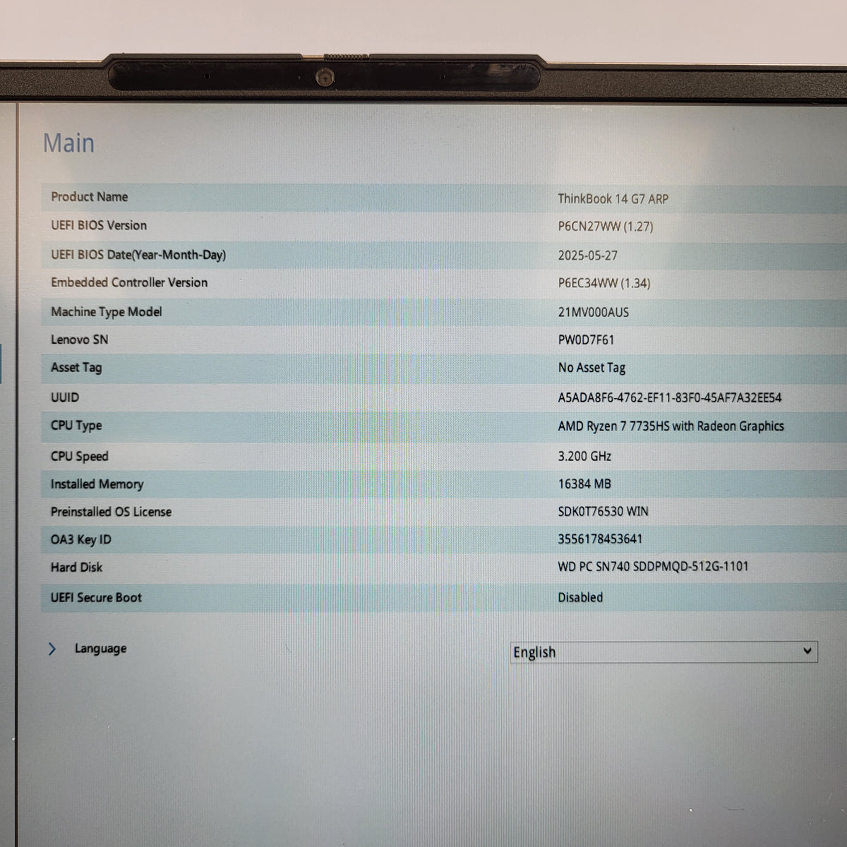 Lenovo ThinkBook 14 Gen 7 14" Ryzen 7 7735HS 3.2GHz 16GB RAM READ