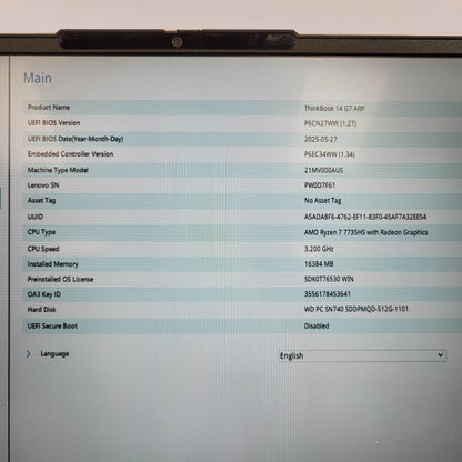 Lenovo ThinkBook 14 Gen 7 14" Ryzen 7 7735HS 3.2GHz 16GB RAM READ