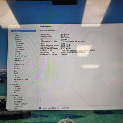 2025 Apple MacBook Air 15" M4 10C GPU 4.5GHz 16GB RAM 512GB SSD A3241