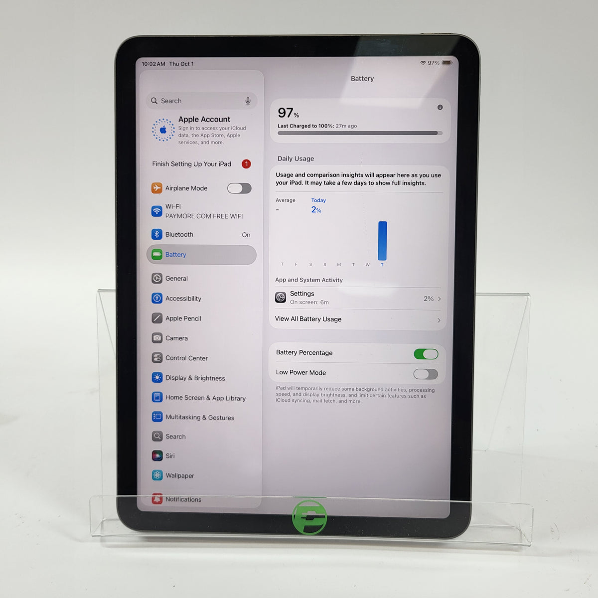 WiFi Only Apple iPad Air 4th Gen 64GB 26.5 Space Gray MYFM2LL/A READ