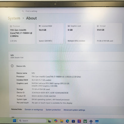 MSI Stealth GS66 11UE 15.6" i7-11800H 2.3GHz 16GB RAM 1TB SSD GeForce RTX 3060