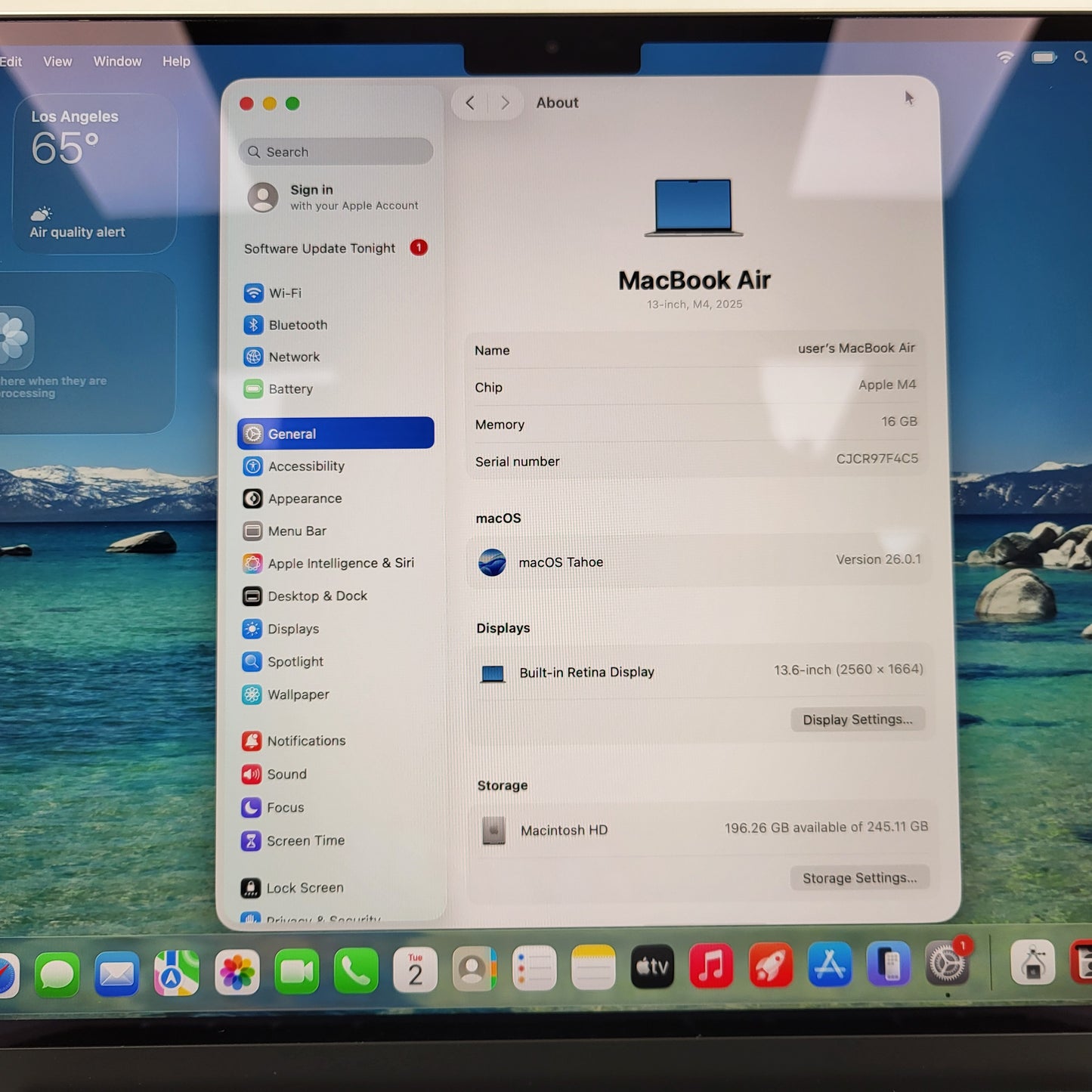 2025 Apple MacBook Air 13.6" M4 8C GPU 4.5GHz 16GB RAM 256GB SSD A3240