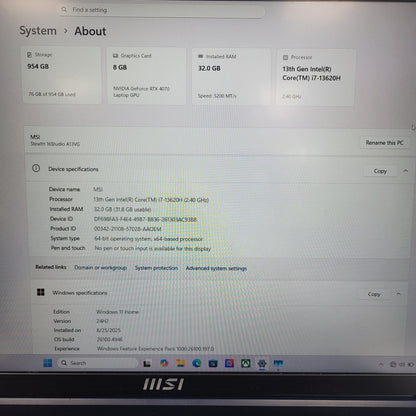 MSI Stealth 16 Studio A13VG 16" i7-13620H 1TB SSD GeForce RTX 4070 Poor Trackpad