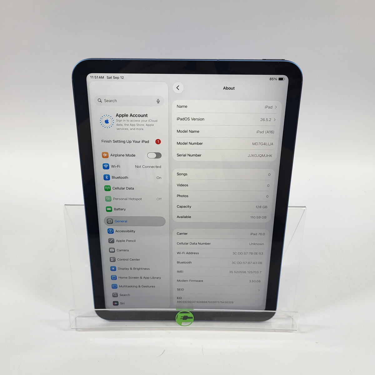 Factory Unlocked Apple iPad 11" (A16) 128GB Blue MD7G4LL/A