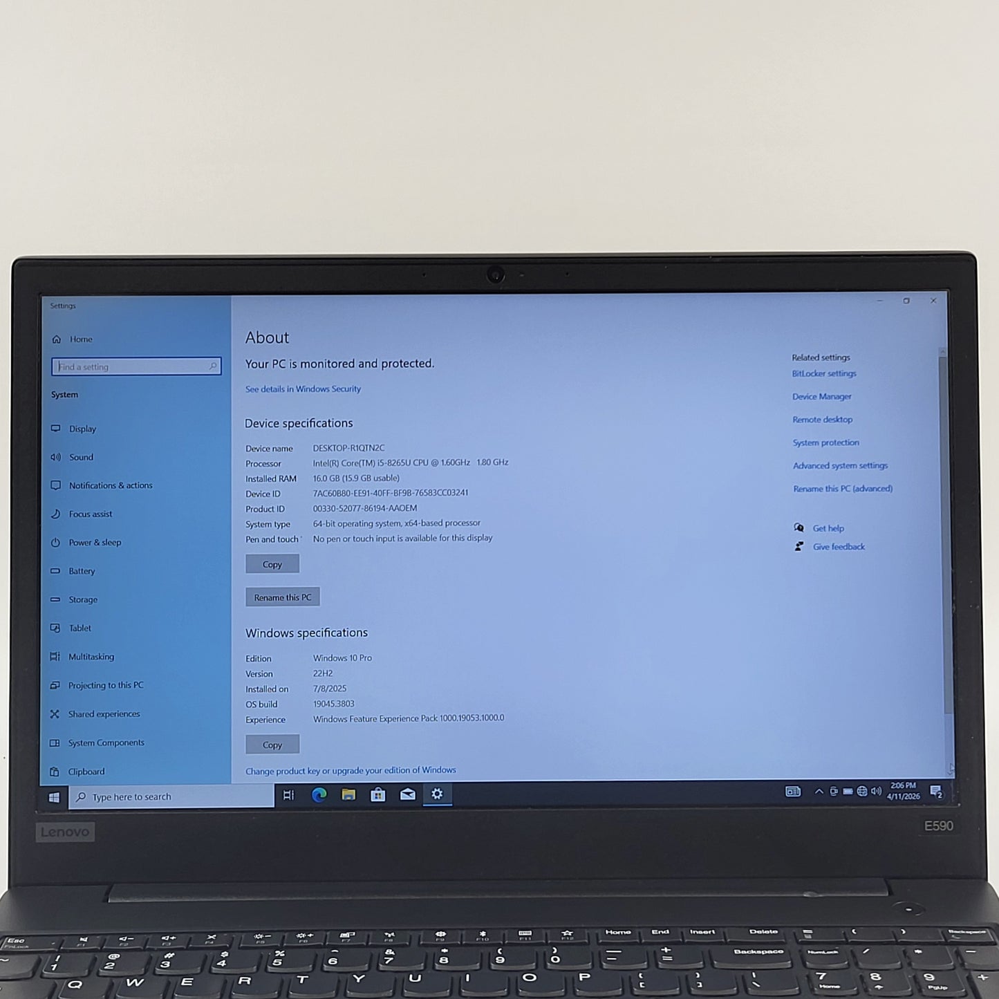 Lenovo ThinkPad E590 20NB 15.6" i5-8265U 1.6GHz 16GB RAM 1TB SSD