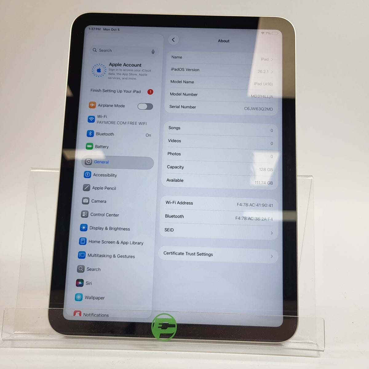 WiFi Only Apple iPad 11" (A16) 128GB Silver MD3Y4LL/A