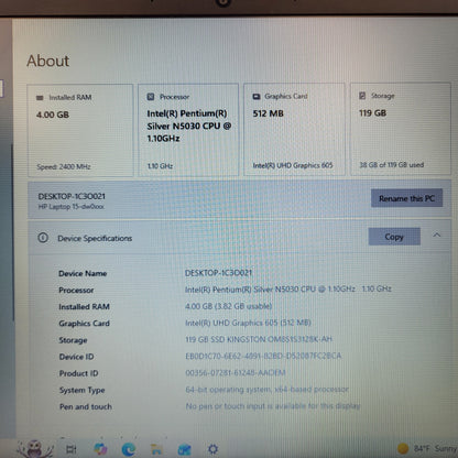 Broken HP Laptop 15-DW0XXX 15.6" Pentium Silver N5030 4GB RAM 128GB SSD READ