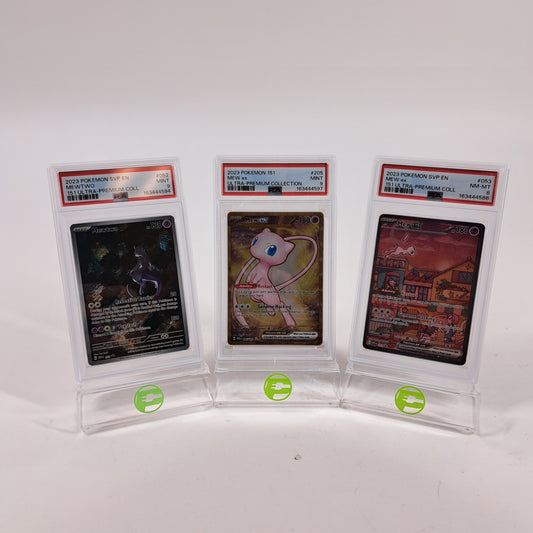 Pokémon TCG 151 UPC Promo Set Mew 053, Mewtwo 052,Metal Mew 205/165 PSA 9, PSA 8