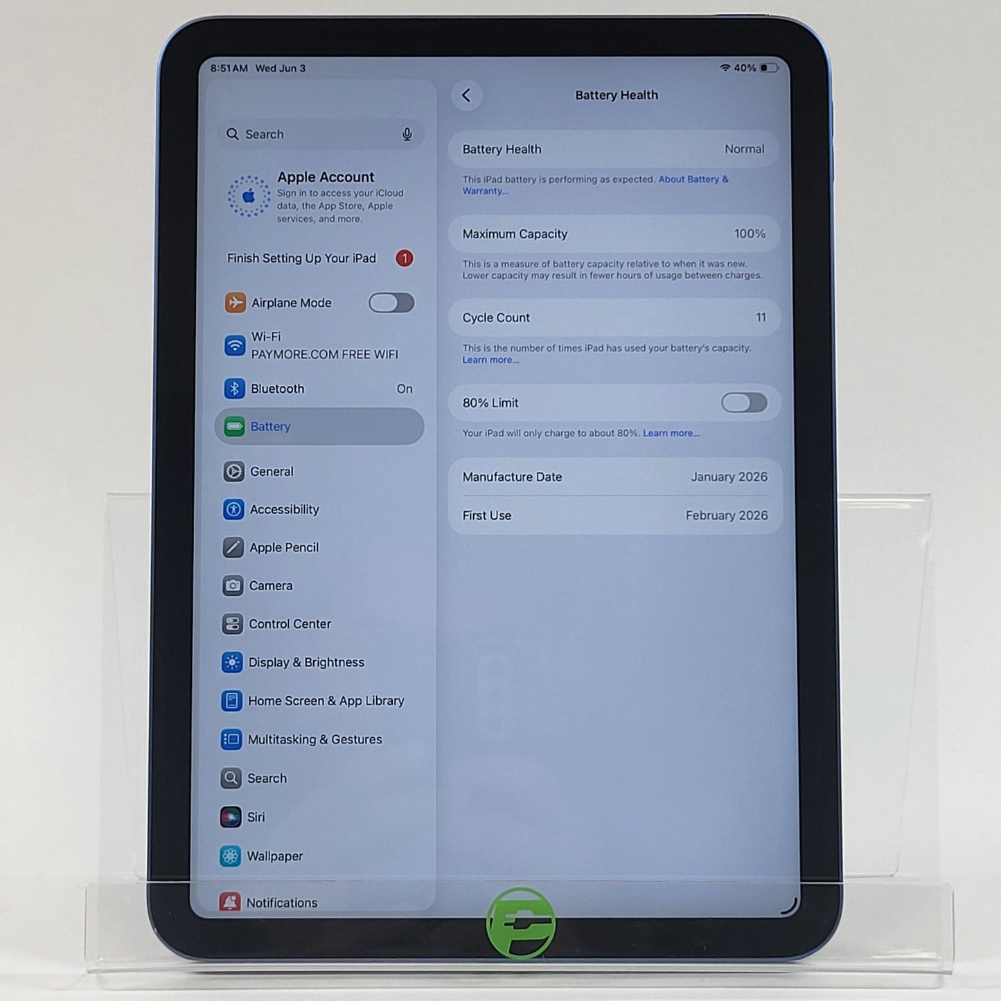 WiFi Only Apple iPad 11" (A16) 128GB Blue MD4A4LL/A